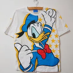 (^w^)b TOKYODisneyResort 東京ディズニーリゾート Disney ディズニー 半袖Tシャツ ドナルドダック 総柄 プリントT バックプリント ビッグプリント かわいい カジュアル  ホワイト イエロー メンズ サイズM