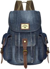 kochika 데님 배낭 포켓 다수 배낭 백팩 backpack 캐주얼 레이디스 데님 소재( 인디고 블루, M)