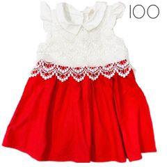 古着  インポートワンピース  100 レース　白　赤　キッズ  女の子　訳あり  フォロー割り   C53