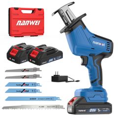NANWEI 充電式レシプロソー マキタ18Vバッテリー対応 電動ノコギリ ブラシレスモータ― 小型電動のこぎり コードレス ストローク長15mm DIY 無段変速 安全ロック 木材・金属などの切断 2.0Ahバッテリー2個付き