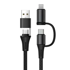 ☆ ブラック ☆ 4in1 USB充電通信ケーブル 4in1 USB 充電ケーブル 通信ケーブル タイプcケーブル ライトニングケーブル USBケーブル マルチ充電ケーブル データ転送用ケーブル 急速充電 スマホ スマートフォン 充電器 iPhone