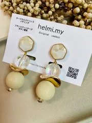 ヴィンテージボタン×クリア×ウッドイヤリング