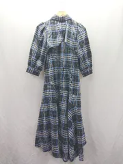 ◇ ⊂ AND COUTURE アンドクチュール チェック柄 裾切替フリルシャツワンピース 長袖 ロング ワンピース サイズ38 ブルー ブラック レディース E  【1503060047477】