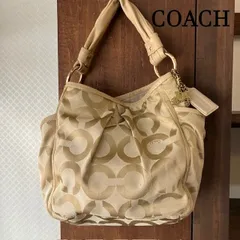 コーチ　COACH　シグネチャー　ワンハンドショルダーバック　ベージュピンク　肩掛け　馬車＆ハートチャーム　13427