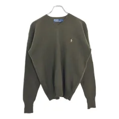 90年代 Polo by Ralph Lauren ポロ ラルフローレン Vネック ウール ニット セーター グリーン(メンズ M)中古 古着 U5048