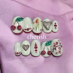 26.キッズネイル 子供ネイル 春ネイル さくらんぼネイル 花ネイル