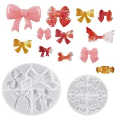 MAEXUS りぼん【2枚セット】シリコンモールド リボン レジン アクセサリー トレカ デコ パーツ デコレジン イヤリング ピアス キーホルダー チャーム シャカシャカ シリコン モールド キャンドル アロマストーン 石膏 手作り 樹脂 粘土 シリコン 0