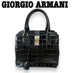 GIORGIO ARMANI　ジョルジオアルマーニ　型押しクロコダイル　カーフスキン　ハンドバッグ　ブラック　美品のサムネイル