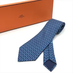 未使用品 HERMES エルメス シェーヌダンクル ネクタイ 総柄 シルク 100％ 服飾小物 箱付き スーツ メンズ ブルー ネイビー k4591