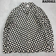 RADIALL オープンカラーシャツ 開襟シャツ ワークシャツ リネンコットン 総柄 ジオメトリック柄 幾何学模様 ロングスリーブ 長袖 バイカラー Lサイズ ブラック × ホワイト 黒 白 ラディアル