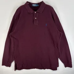 古着 90's/90年代 ポロバイラルフローレン Polo by Ralph Lauren 鹿の子 長袖 ポロシャツ ワンポイント ロゴ 刺繍 大きいサイズ 2ボタン XL  ワインレッド 無地 メンズ