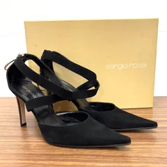 ◎sergiorossi セルジオロッシ パンプス サンダル ヒール  ブラック 黒 スエード 341/2 21.5_