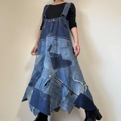 No.025 古着デニムをアップサイクル リメイクデニムジャンパースカート