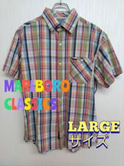 MCS？　MARLBORO CLASSICS　カラフル(赤×黄緑×黒×水色)　チェック半袖シャツ　LARGE　コットン100％　着丈68ｃｍ　身幅55ｃｍ　肩幅45ｃｍ　袖丈22ｃｍ
