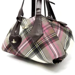 ✨良品✨ Vivienne Westwood ヴィヴィアンウエストウッド ハンドバッグ トートバッグ タータンチェック チェック柄 PVC レザー 革 ブラウン 茶色 ピンク 桃色 チャーム オーブロゴ ユニセックス 男女兼用 メンズ レディース