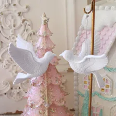 クリスマス ホワイトバード オーナメント ２個セット 小鳥 ツリーオーナメント バード ホワイト 鳥 かわいい クリスマスオーナメント アンティーク風 北欧 フレンチカントリー 店舗装飾 クリスマス装飾