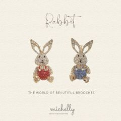 ブローチ うさぎ ラビット レッド ブルー ラインストーン キラキラ かわいい おしゃれ アクセント