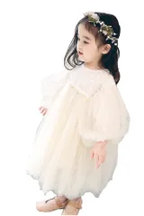 [オールデーシャイニング] ワンピース レース チュール フレア イベント パーティー 演奏会 ドレス キッズ 子供用ドレス ピアノ演奏会 フォーマル 子ども 白 袖あり 発表会 ピアノ プリンセス シフォン 長袖 結婚式 シンプル  [ホワイト] [100]