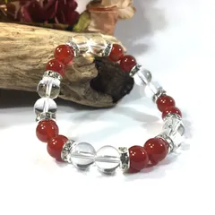 水晶&赤瑪瑙　パワーストーン ブレスレット 天然石ブレスレット 8mm（シルバー）レディース 女性  数珠ブレス 開運 プレゼント ギフト  [5] 