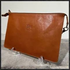 イルビゾンテ　IL BISONTE　薄型　スクエアバッグ　ショルダーバッグ　ワンショルダー　アクセサリーポーチ　クラッチバッグ　ストラップ取り外し可能　２way　ブラウン