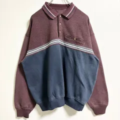 古着 used 長袖ポロスウェット　ポロシャツ　レトロデザイン　ワインレッド　えんじカラー　襟付き　胸ポケット