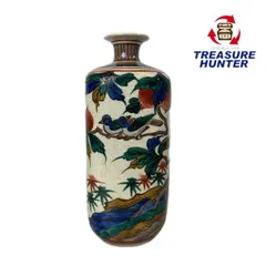 江戸　古九谷　人物花鳥　角福　花瓶　送料込み 角福 古九谷 色絵花瓶 壷 骨董 九谷焼 陶芸