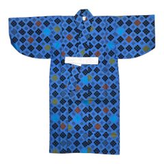 【B品　色褪せ　定価5,980円】ME-A-364　日本製　作り浴衣　簡単　キッズ　甚平　5〜6歳　綿100％  青　ブルー　お祭り　夏祭り　ワンシーズン　男の子　女の子　可愛い　子供　舞台服　学芸会　部屋着　寝巻き　レトロ