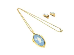 WEDGWOOD ウェッジウッド ジャスパー カメオ クリップ式 イヤリング ネックレス アクセサリー 2点セット ゴールド系×ブルー系 DI5670