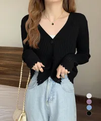 Vネックリブカーディガン 韓国風 プチプラ ショート丈 レディース きれいめ 大人カジュアル 通学 20代 デコルテ美人 着回し 定番 ベーシック 4色展開 SNS映え トレンドなおしゃれコーデ