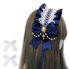 コスプレ かわいい lolita キュート 萌え 蝶結び レース カチューシャ メイドカフェ 髪飾り ロリータ ロリータ ロリータ (ネイビー) ヘッドドレス チャーム リボン サムコス