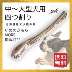 【24時間以内発送】🐶中〜大型犬用🐶四つ割り🦌北海道産エゾ鹿の角🦌犬のおもちゃ🐕　鹿の骨　E