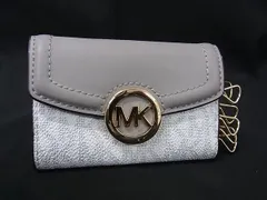 ■美品■ MICHAEL KORS マイケルコース MK柄 PVC×レザー 6連 キーケース 鍵入れ レディース グレー系×アイボリー系 DK5933