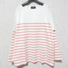 新品同様 Le Minor ルミノア ボーダー柄 オーバーサイズ バスクシャツ カットソー プルオーバー 1 ホワイト×ピンク レディース 古着 中古 USED