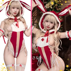 新品☆2024新作♥むちむちサンタレオタード　セクシーランジェリー　すけすけシースルー　サンタ衣装　股ボタン付　レオタード　コスチューム　可愛い　誘惑　撮影会　イベント　ふわふわフード付　プレゼント　ルームウェア　クリスマス　聖夜　バレンタイン