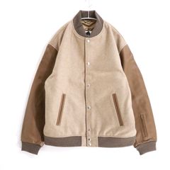 【新品】SOPHNET. ソフネット L メンズ スタジャン 24AW LEATHER SLEEVE VARSITY JACKET SOPH-242009 茶色 ベージュ 新品 古着