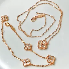 ラッピング無料 匿名配送 モアサナイト クローバー ネックレス ブレスレット 2点セット