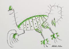Akihiko Mihara, Salon d'Automne selected artist [KODAIRYU] Drawing Original drawing Pencil drawing Sketch Animal drawing Contemporary art Small piece Painting Fine art Pen drawing Illustration Monster Line drawing Original illustration Hand-drawn illustration Dragon Dinosaur Dragon Mysterious Pencil drawing Green Cute Wall hanging