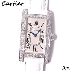 【K18WG】カルティエ タンクアメリカン SM ダイヤベゼル 極美品 OH済み レディース Cartier 時計 腕時計 中古 ホワイトゴールド【送料無料】