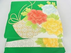 平和屋2■綴れ　八寸名古屋帯　吉祥花文　金銀糸　逸品　sf1398