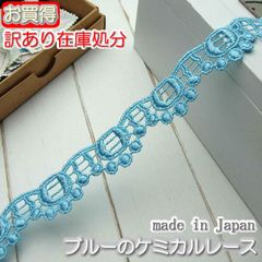 これで最後★在庫処分訳あり1.9cm幅ブルーのケミカルレース5m