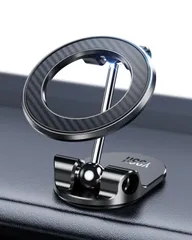 【特価商品】カーボンファイバーデザイン 折りたたみ 長い金属製支え棒 360度調整 強度 可動域拡大 認定された両面テープ 車載ホルダーアルミニウム合金製 粘着力アップ マグセーフ 磁力強化 N55磁石20個 車載ホルダー For iPhone Magsafe