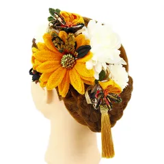 髪飾り 成人式 振袖 浴衣 卒業式 袴 結婚式 2点セット 黄 白 花 和 洋 かんざし 手作り 簪 つまみ細工 ちりめんフォーマル 花飾り 玉飾り ブライダル W 68 304-283  o841　Si