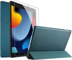 【数量限定】2019 2020/第7世代 第8世代 2021/ 第9世代 10.2 - 10.2 iPad iPad 対応機種： スマートカバー つや消し ティール 半透明 保護ケース [強化ガラス付き]、三つ折りスタンド フォリオケース 9/8/7 ProC