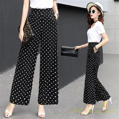 パンツ レディース ワイドパンツ ガウチョパンツ ボトムス 9分丈 ドット柄 ストレート ロング丈パンツ ハイウエスト 通勤 普段 カジュアル きれいめ 夏コーデ#oneleaf26300