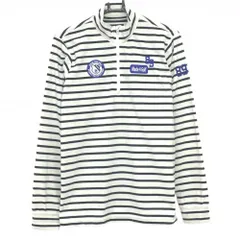 パーリーゲイツ 長袖ハイネックシャツ 白×ネイビー ボーダー 表微起毛 ハーフジップ メンズ 5(L) ゴルフウェア PEARLY GATES