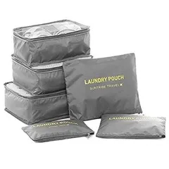 軽量 大容量 トラベルポーチ 6点セット 《グレー》 旅行用バッグ バッグインバッグ 衣類 収納ケース 小物入れ[旅行][ゆうパケット発送、送料無料]mer001