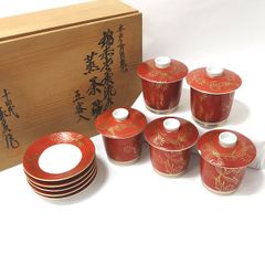 A1277-10/幸兵衛窯/加藤卓男/金欄手蓋向付5客/蓋茶碗/茶道具/懐石道具 A1277-10/幸兵衛窯/加藤卓男/金欄手蓋向付5客/蓋茶碗/茶道具/懐石道具