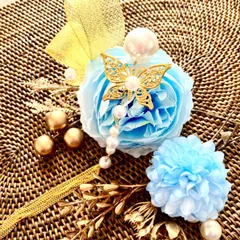 水色牡丹ヘッドアクセサリー♡成人式髪飾り♡結婚式ブライダルヘッドパーツ☆