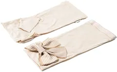 ELLE (エル) 大きなリボンがアクセント レディース UV手袋 接触冷感 コットン メッシュ コンビ ゆびなし ひんやり さらっと 気持ちいい 指無(3.本体：ベージュ　リボン：ベージュボーダー,  FREE(手囲い20-21cn ))