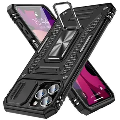 iPhone 11 Pro Max 用 ケース リング付き スライド式カメラプロテクター付き PC 米軍MIL規格取得 耐衝撃 スタンド機能